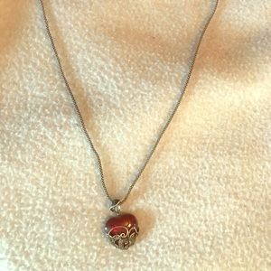 Beautiful Red Heart, Dark Metal Filigree Pendant